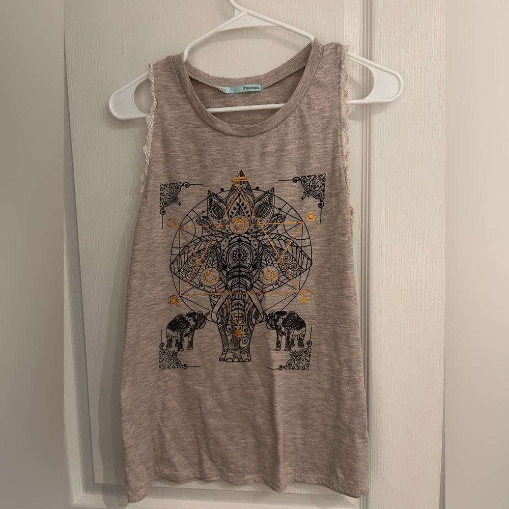 Maurices Tan Elephant Mandala Tank Top